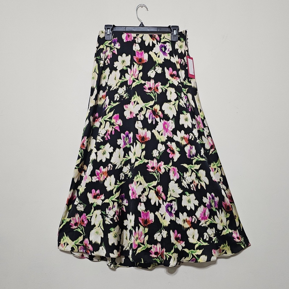Vince Camuto Womens Skirt A-line Small Fits 4-6 Black Pink Elastic Waistband 903